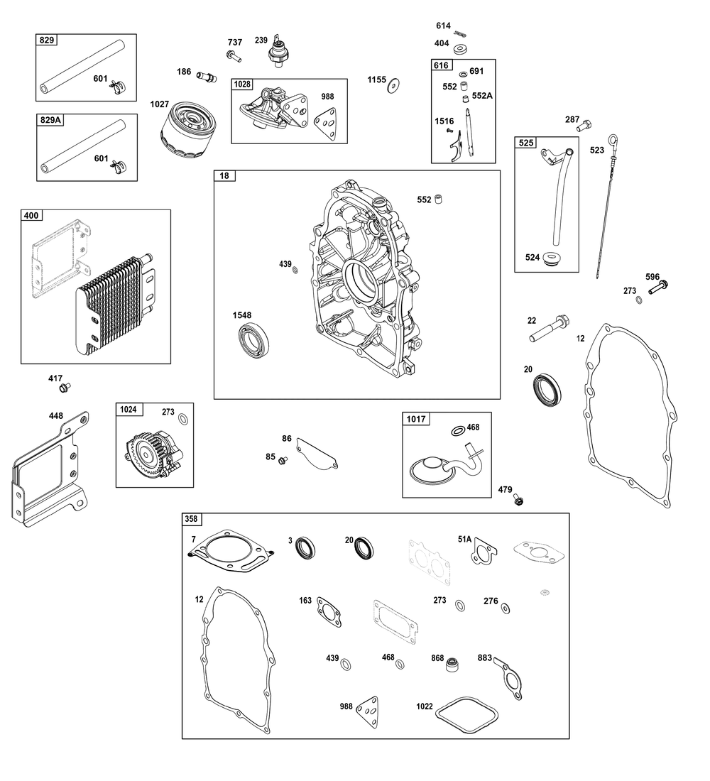 Crankcase Cover/Sump And Lubrication Group Diagram and Parts List for 38E347-0108-G1 200000 - 399999 Briggs and Stratton Engine